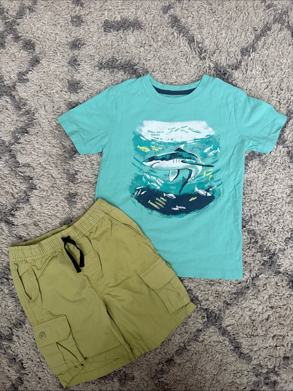 Tea Collection Kids Shark Graphic Tee - Aqua with matching shorts